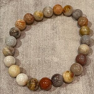 Natural Multi-Tone Agate Beaded Bracelet - Brown & Cream 6.5-7